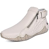 ENOEGMSD Women's Leather Handmade Ankle Chukka Boots Fashion Side Zipper High Top Breathable Orthopedic Outdoor Non-Slip Hiking Walking Casual Sneakers