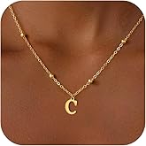 Fimhut Initial Necklaces for Women Girls - 14K Gold Plated Bead Initial Letter Necklace Dainty Letter A-Z Pendant Necklace Gold Jewelry Birthday Gifts for Women Girls