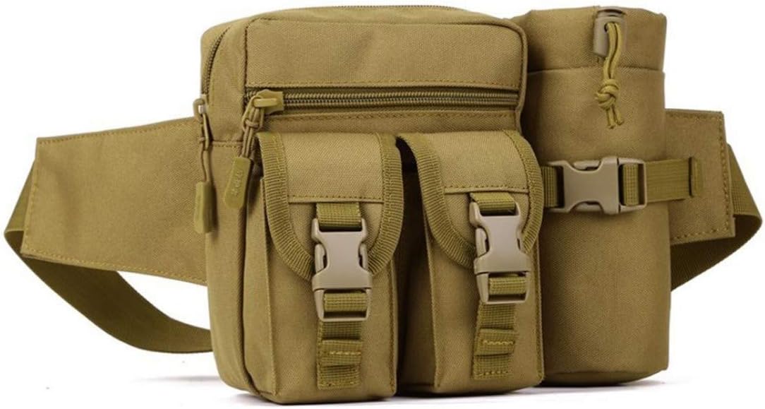 Saiyam Military Waist Pack Tactical Waist Bag Fanny Pack Army Waist Pouch with Water Bottle Pocket Holder Hip Belt Bag Outdoor Hiking Travel Cycling Fishing Bag (Brown)