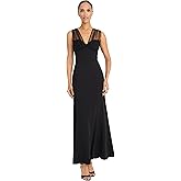 Maggy London Womens Womens Sleeveless Ankle Length Dress with Sheer Mesh V-Neck Detail - Cocktail Dress