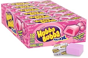 HUBBA BUBBA Gum Max Bubble Gum Bulk, Individually Wrapped, Original Flavor, 5 Count Packs, 18 Pack Bundle