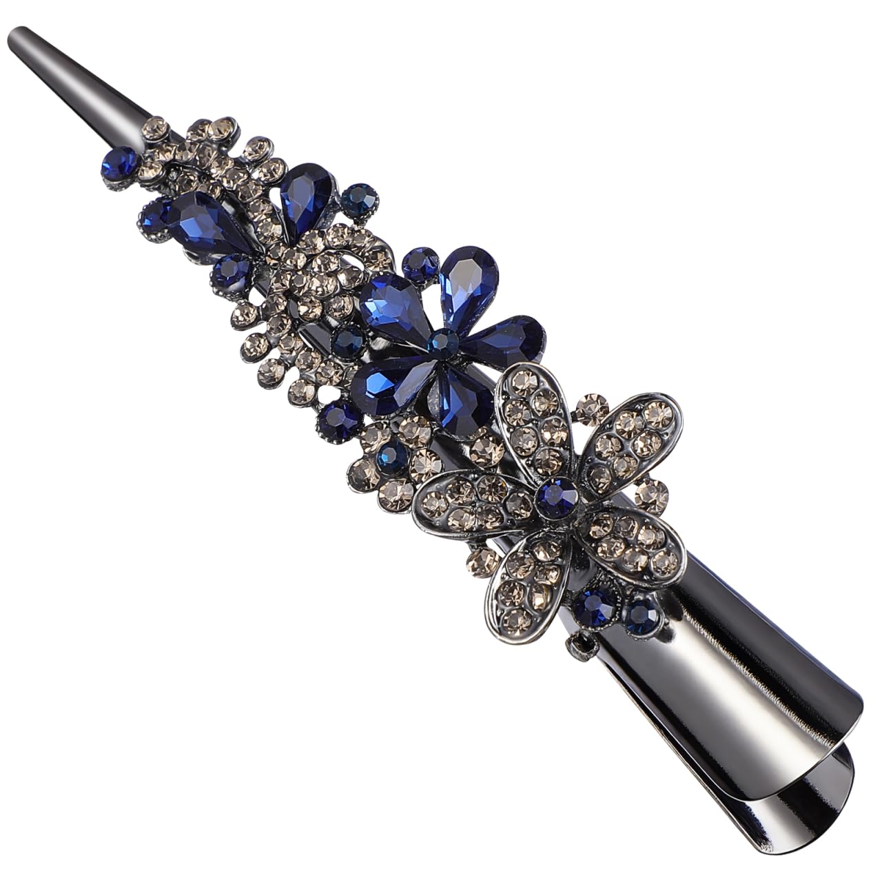 Lurrose Large Rhinestone Duckbill Clip, 13cm Alligator Hair Clip, Vintage Crystal Metal Barrette for Women & Girls, Strong Grip Styling Accessory for Thick & Long Hair, Navy Blue