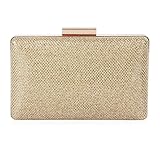 Damara Womens Sparkling Metal Lock Clutch Evening Bag,Gold