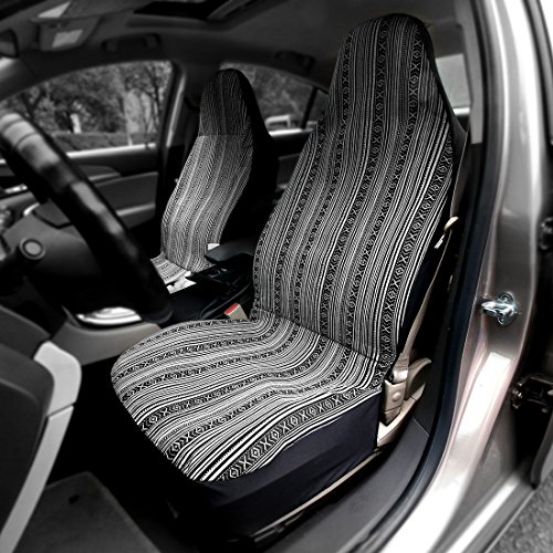 Copap Black & Gray Baja Saddle Blanket Car Seat Covers with Steering Wheel Cover & Seat Belt Protectors 10pc Universal Seat Covers Full Set for Sedan, Car & Van - Thumbnail 3