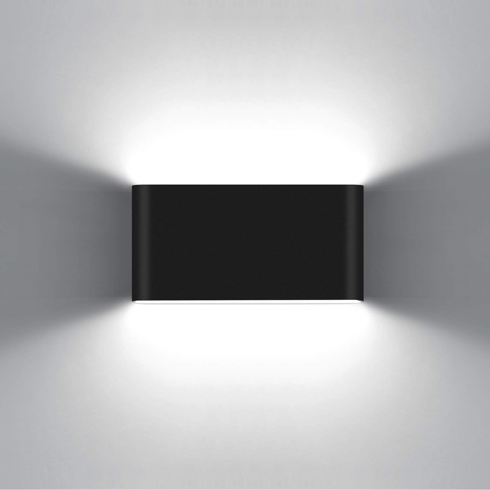 KAWELL 12W Modern Wall Lamp LED Wall Light Up Down Aluminum Wall Wash Lights Waterproof IP65 Outdoor Indoor for Bedroom Living Room Bathroom Stairs Porch Corridor Hallway, Black 6000K