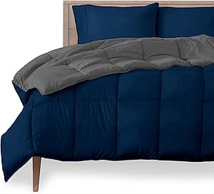 Bare Home King/California King Comforter - Reversible Colors - Goose Down Alternative - Ultra-Soft - Premium 1800 Series - All Season Warmth - Bedding Comforter (King/Cal King, Dark Blue/Grey)