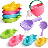 Baby Bath Toys for Toddlers 1-3, Mold Free Bath Toys, Stacking Shark Boats | Floating &amp; Stacking Shark Boats with Watering Can &amp; Scoop, Bath &amp; Water Table Play, Toddler Stocking Stuffers