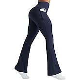AB-Eleven Womens Flare Yoga Pants with Pockets Crossover Flared Leggings Bootcut Bell Bottom No Front Seam