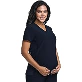Maternity Scrub Top - V-Neck Shirt, Workwear Pregnancy Scrubs with 2 Pockets, Adjustable Side Panels