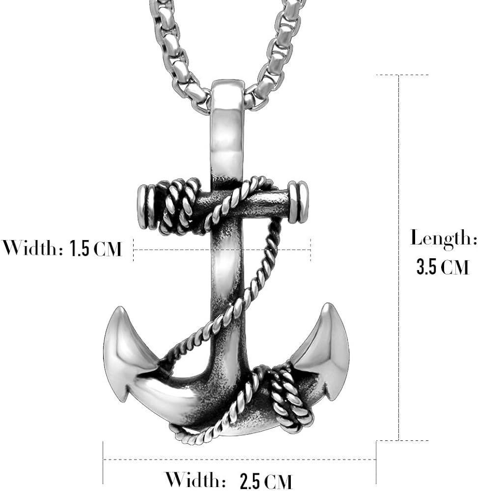 Feilok Stainless Steel Pendant Necklace for Men The Caribbean Anchor, Silver Color, 3.7 cm x 2.5 cm - Image 3