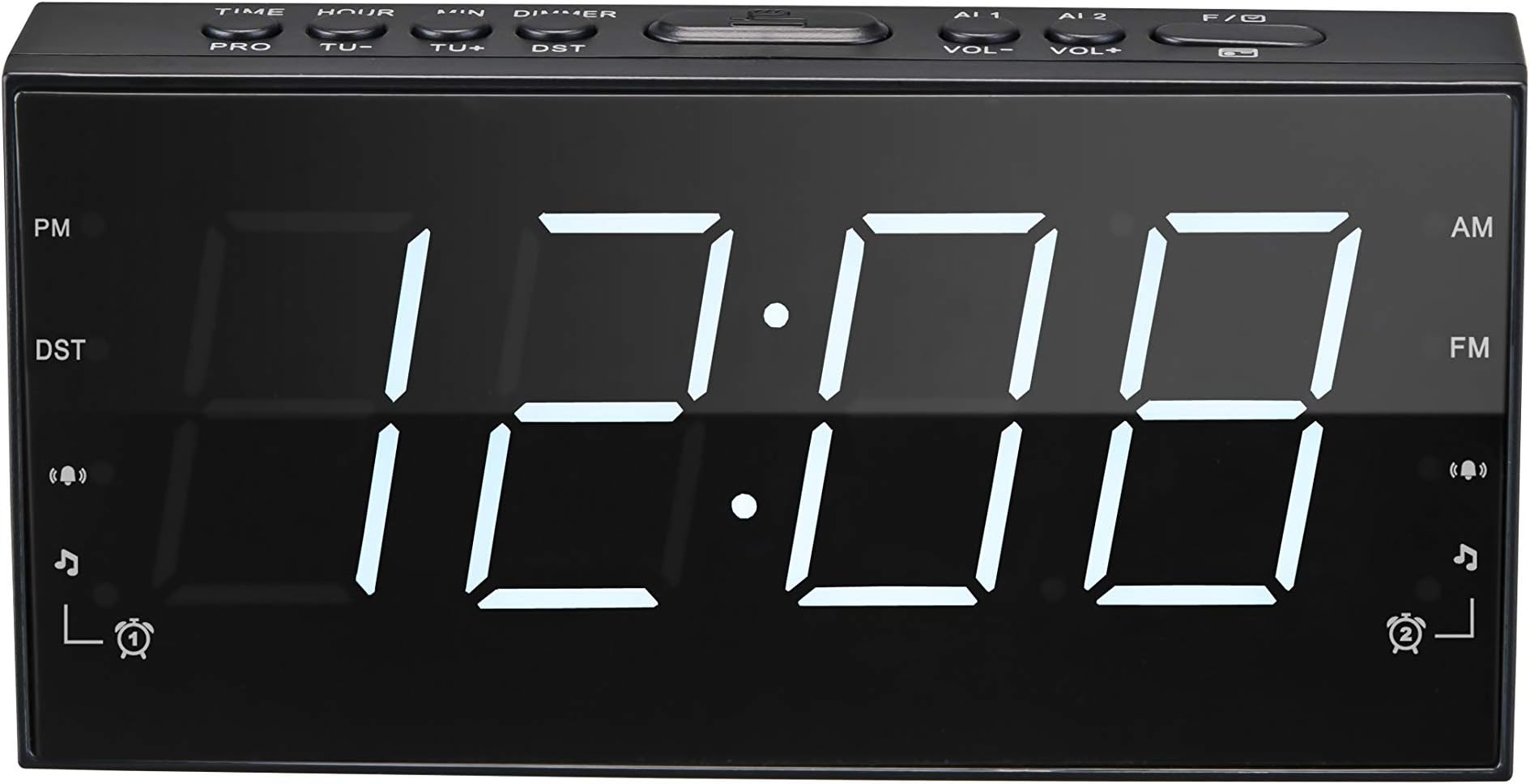 1A2BVV AM/FM Radio Alarm Clock, Dimmer, Sleep Timer, 1.8" White LED Display (PCR-3188)