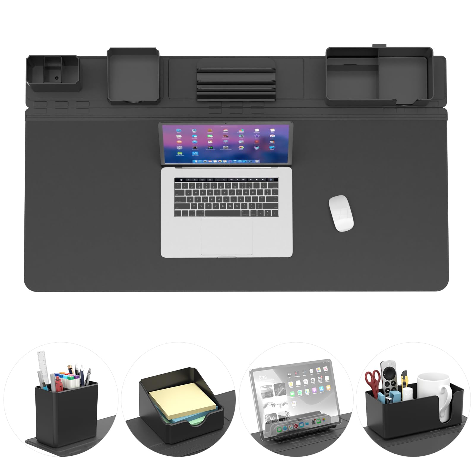 Photo 1 of KDD Desk Pad and Magnetic Organizer Set - 5 in 1 Large Mouse Mat with Phone Stand, Cup Holder, Pen Holder, Storage Box & Card Case, Multifunction DIY Desktop Storage Accessories for Office and Home