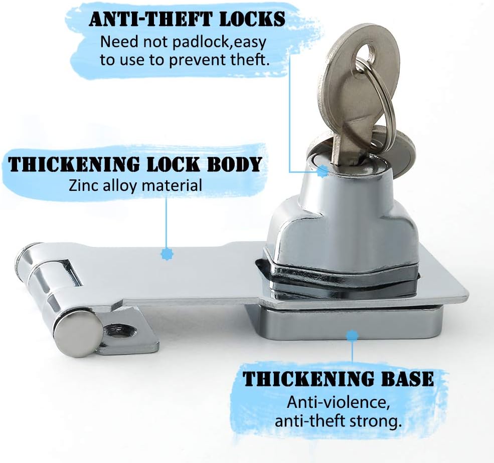 SAYAYO Shed Lock with 2 Keys, Keyed Hasp Door Lock Garden Gate Latch Bolt Security for Wooden Gates 3 Inches Chrome Finished - Image 5