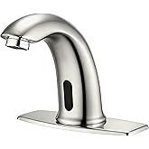 Touchless Bathroom Sink Faucet Automatic Motion Sensor Hands Free Faucet with Hole Cover Plate and Temperature mixing water valve,Commercial Solid Brass Faucet,1 Hole or 3 Hole, AC/DC Powered (Nickel)