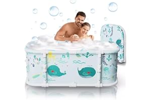 KISEELY Portable Bathtub, 47“ Foldable Bathtub-Installation Free, 7 Layers Thicken with Metal Support, Therapy Tub for Shower Stall Fold Up Soaking Bath Tub, Hot SPA, Ice (Wonder Ocean EA6)