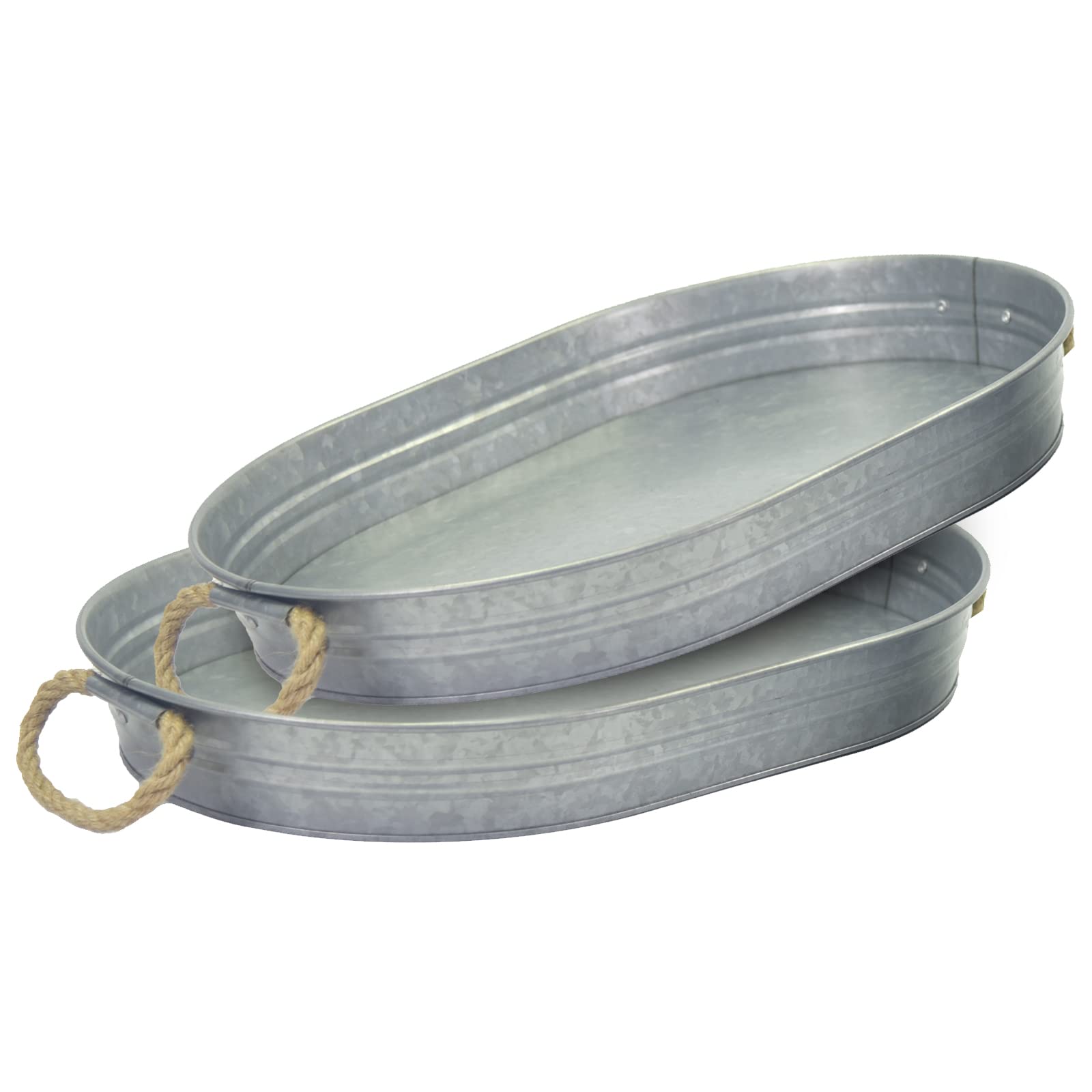 Photo 1 of Serving Tray with Rope Handle, 2 pcs Serving Platters and Trays for Serving Food, Serving Trays for Party, Storing, Used in Bedroom, Kitchen, Living Room, Bathroom and Outdoors (Galvanized)
