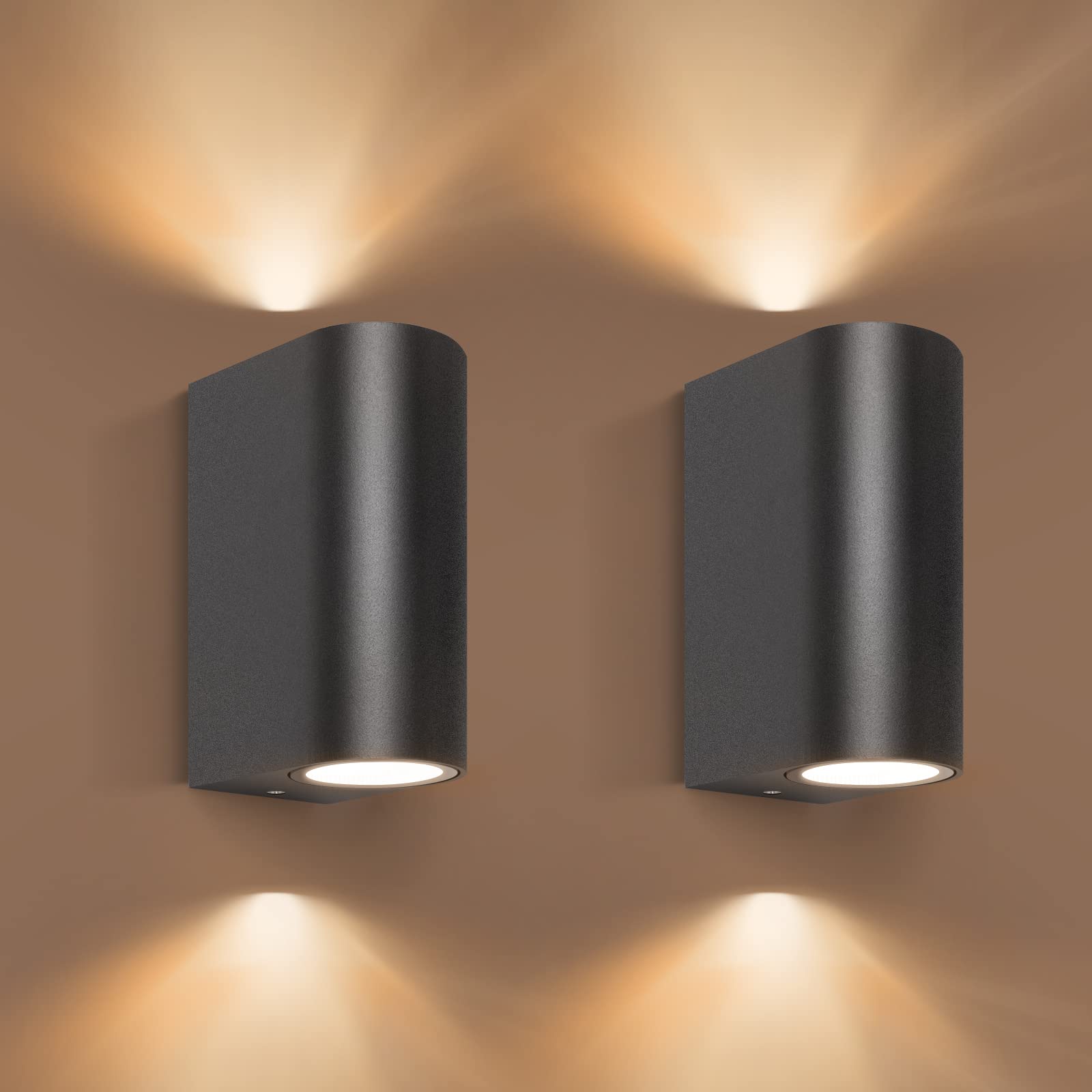 Aranzyec 2 X Outdoor Wall Lights Mains Powered, Aluminium Up Down Outside Wall Lights, Black GU10 Exterior Wall Sconce, IP54 Waterproof Garden Lights for Front Door, Patio, Terrace, Hallway, Porch