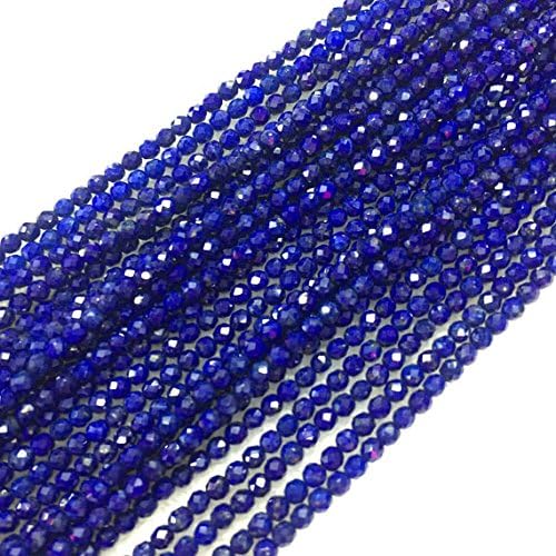 Realgem-Natural Lapis Lazuli 2mm Facted Tiny Gemstone Loose Beads，Specer Beads,Seed Beads,One 15.5" Full Strand for Jewelry Making specer Beads
