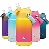 Konokyo Insulated Water Bottle with Straw Lid,12 oz Stainless Steel Vacuum Metal Bottle with Silicone Handle,Rainbow