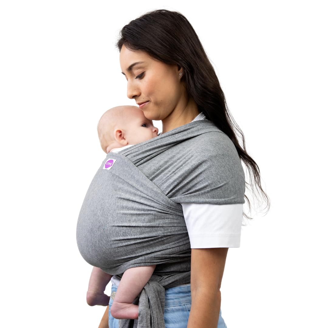 Izmi Essential Baby Wrap | Soft Stretch Natural Cotton Material with 2 Hands Free Carrying Positions | UK Hip Healthy Design Ideal Suitable from Birth to 9kg | Grey