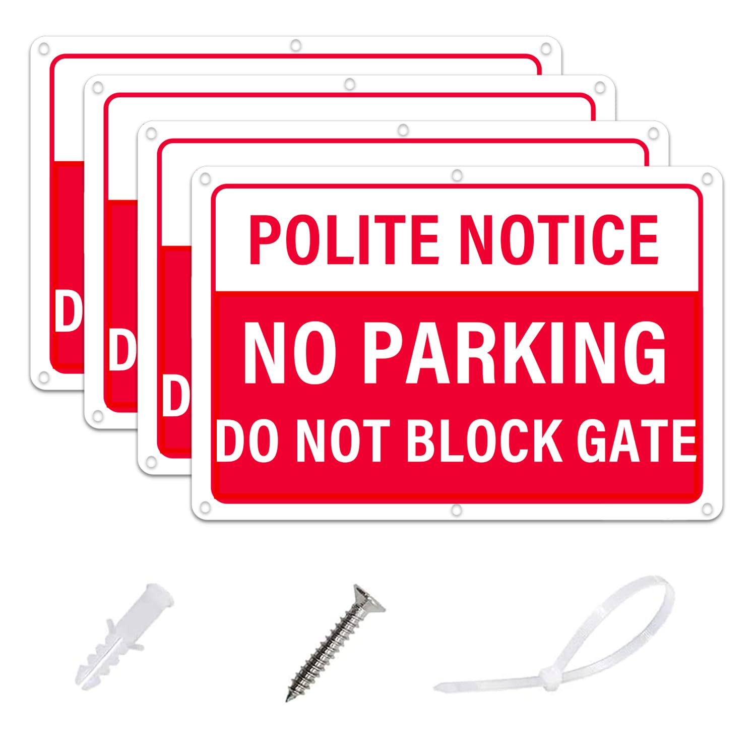 AlfaView Polite Notice - No Parking Do Not Block Gate Signs, 30 X 20CM No Parking Reflective Metal Sign,40 Mil Thick Aluminum, Rust-Free,Fade Resistant, UV Protected,Easy Mounting (4 Pack)