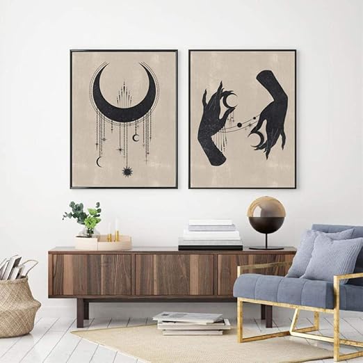 Amazon Co Jp 天体のキャンバスの絵画の壁の写真の抽象的なミニマリストの月の満ちの魔女のアートプリントリビングルームギャラリー自由奔放に生きる装飾 40 X 60 Cm 2ロールキャンバス ホーム キッチン