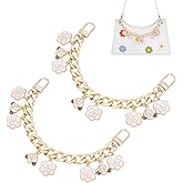 PH PandaHall Golden Purse Extender, 2pcs 4.2 Inch Short Bag Strap Alloy Bag Chain Strap with Pink Enamel Flower Pendant Replacement Handle Bag Chain Straps Charms for Women Crossbody Shoulder Bag