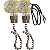 Akahttbn Ceiling Fan Light Switch Zing Ear ZE-109 Two-Wire With Pull Cords for Fans, Lamps and Wall Lights - Pull Chain Control Replacement On-Off, 2 Pcs Bronze