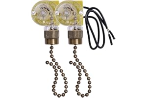 Akahttbn Ceiling Fan Light Switch Zing Ear ZE-109 Two-Wire With Pull Cords for Fans, Lamps and Wall Lights - Pull Chain Control Replacement On-Off, 2 Pcs Bronze