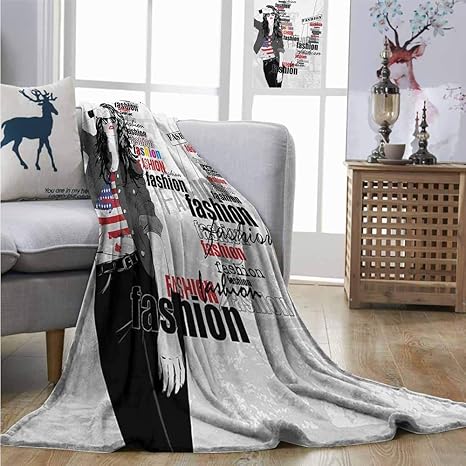 Amazon Homrkey デジタルプリントブランケット ガールズ モダン ティーン ガールズ アメリカ国旗 Tシャツ ファッション 観客 美女 スロー ブランケット ブラック ホワイト レッド W51 Xl60 キッズ ジュニア用寝具 オンライン通販