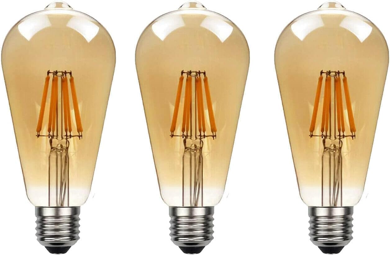 LEDSone Vintage 3 Pack, E27 ST64 8W LED Edison Dimmable Amber Glass Warm White 2700K Light, Best for Home Decoration, Pendant Lamps, Chandeliers, Restaurant and Bar Lighting Amber Light โ image 1