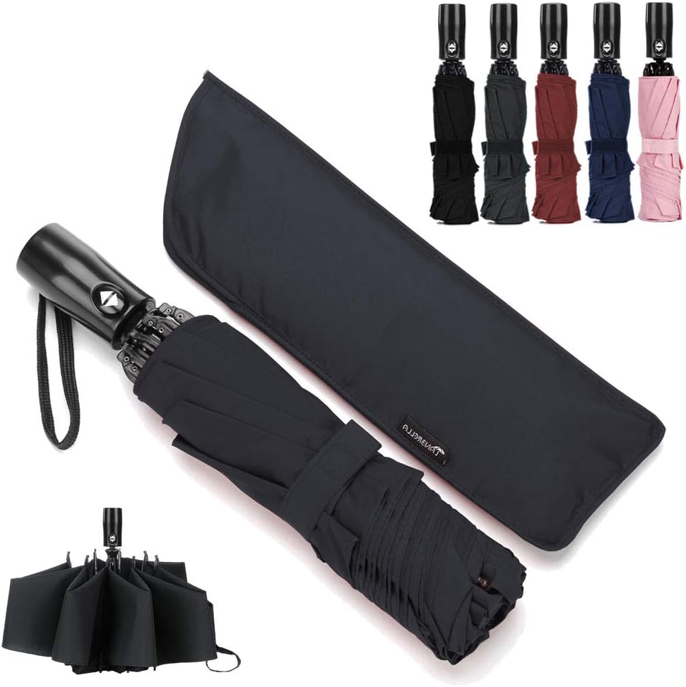 LANBRELLA Umbrella Compact Travel Umbrella Windproof Inverted with Teflon Coating Easy Close Safe Close Umbrella Auto Open Close Black