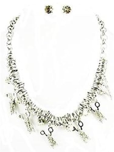 Amazon Com Hair Stylist Necklace Set G5 H1 Clear Crystal Scissor