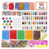 Slime Supplies Kit, 90 Pack Slime Beads Charms, Include Fishbowl Beads, Foam Balls, Glitter Jars, Drop Water Plum Blossom Love Smiley face Slices, Simulation Ice, Colorful Foam Beads, Slime Tools