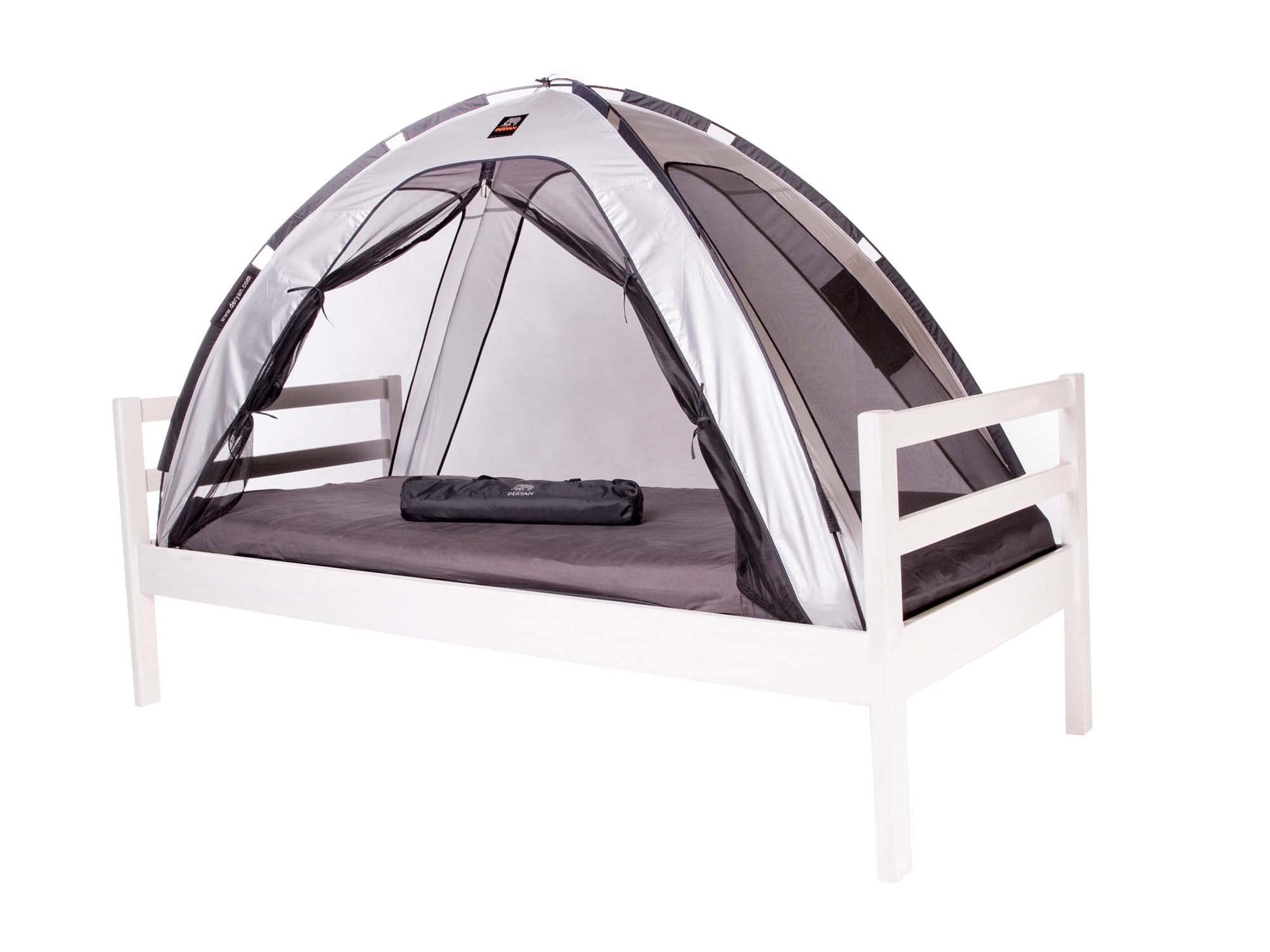 DERYAN Bedtent - 200x90cm - Silver - < 1mm Mosquito Net - Protects Your Sleeping Child Against Mosquitoes and Insects - Including Carrying Bag