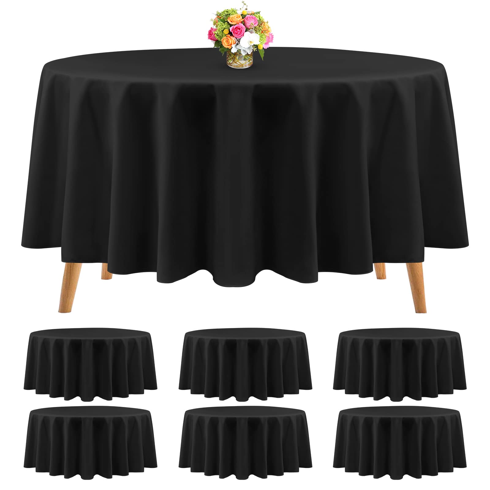 Photo 1 of (incomplete) 6 Packs Premium Round Tablecloth 90 Inch Black Polyester Table Cloth Bulk Washable Polyester Fabric Tablecloths