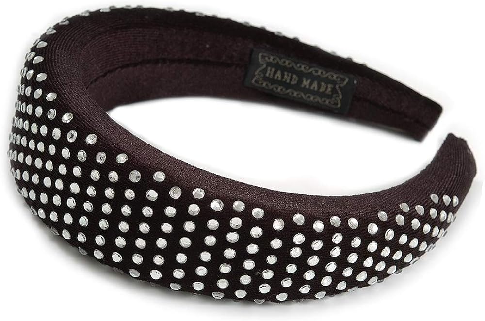 Retro Thicken Padded Velvet Diamante Wide Chunky Hair Band/HeadBand/Alice Band in Black