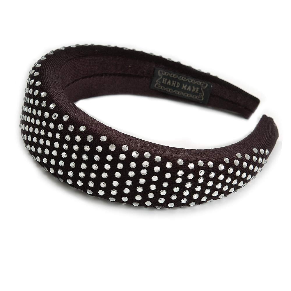 Retro Thicken Padded Velvet Diamante Wide Chunky Hair Band/HeadBand/Alice Band in Black