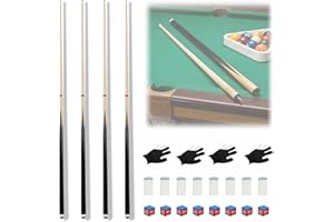 NBYTLT 4 Pcs Pool Cue Stick, 57 Inch Billiard Pool Sticks, Detachable Portable Stick with Billiard Gloves & Chalks for for Ho