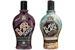 HEPHBOARD Bundle Set of 2: European Gold Flash Black 3000X Indoor Tanning Lotion with Time-Release DHA Bronzers, 12 oz and European Gold Flash Black 4000X Indoor Tanning Lotion with Time-Release DHA Bronzers