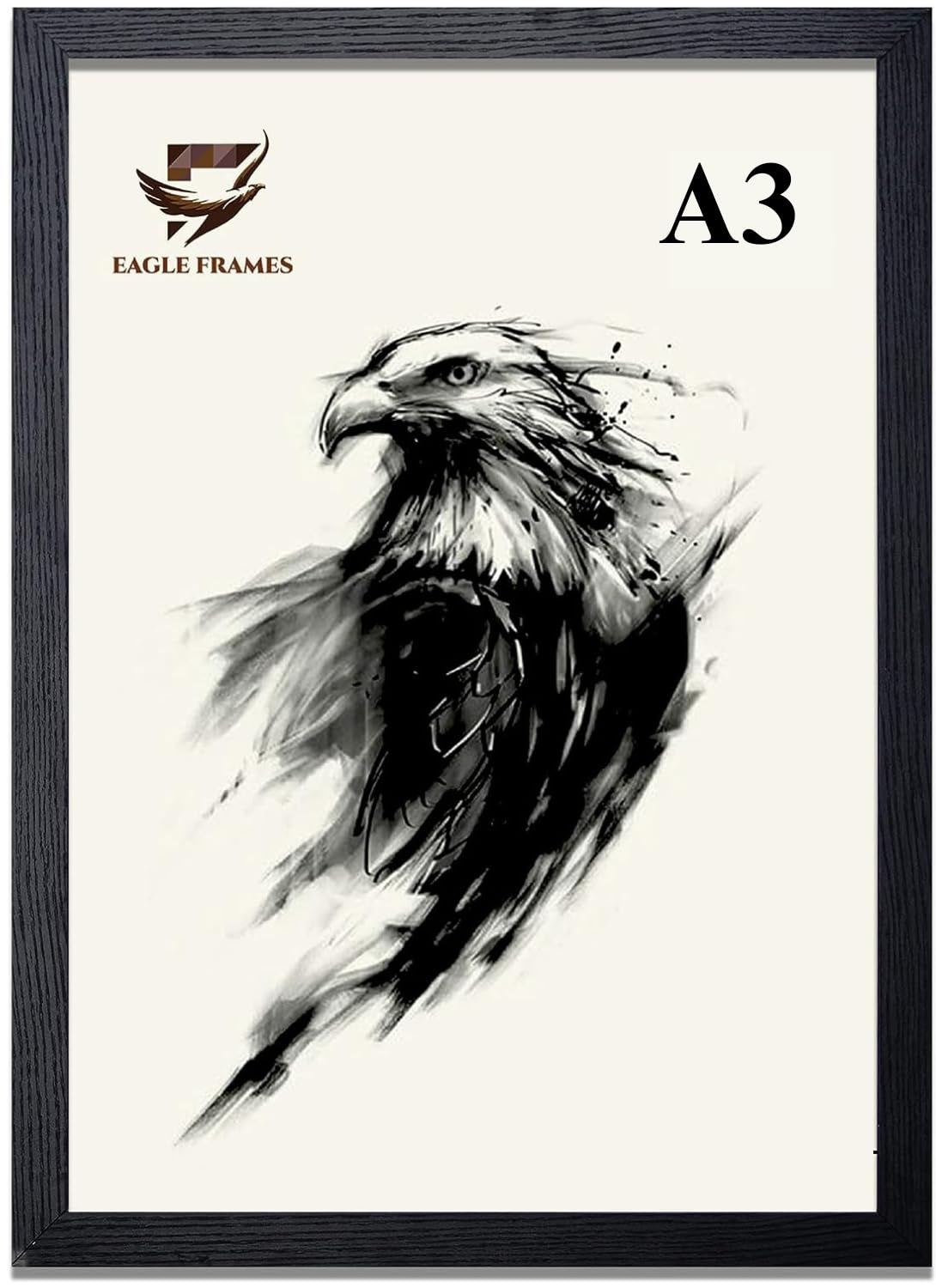 EAGLE FRAMES - A3 Wooden Effect Photo Frames, Premium Quality Poster Frame Comes with a Dual Sided Protective Film for Plexiglass