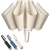 Trenovo 50in Inverted Folding Travel Umbrella – Windproof 10Ribs Upside Down Umbrella with Carabiner Handle, Rain Sun Protection for Women Men (Black)