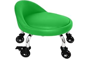 Vapaa taide Rolling Stool with Backrest 450 Lbs High Weight Capacity PU Leather Roller Seat and Heavy-Duty Crystal Universal Wheels for Men Women Boy Girl Furniture Gift, Home Office Green
