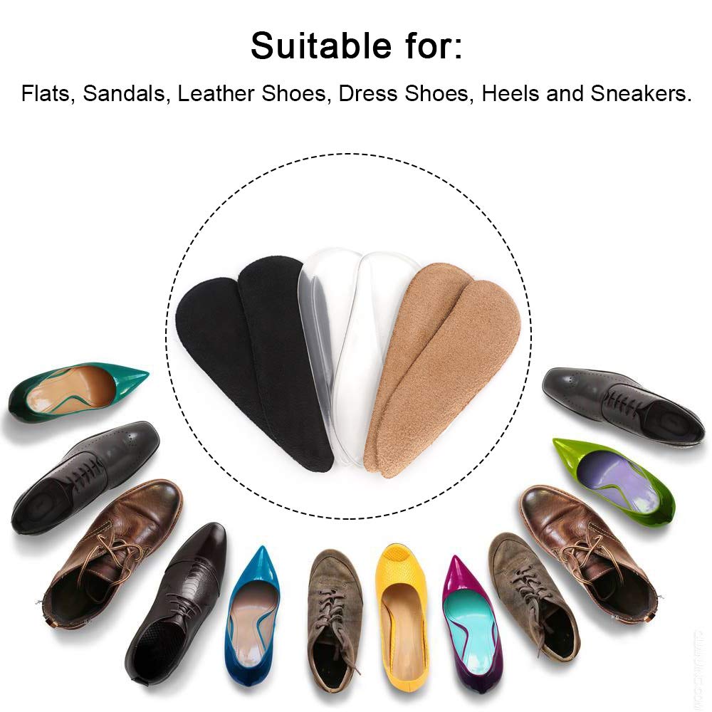 SQHT Medial & Lateral Heel Wedge Gel Shoe Insoles for Foot Alignment, Knock Knee Pain, Osteoarthritis, Bow Legs - Supination & Pronation Corrective Self-Adhesive Shoe Inserts (Transparent+Black)