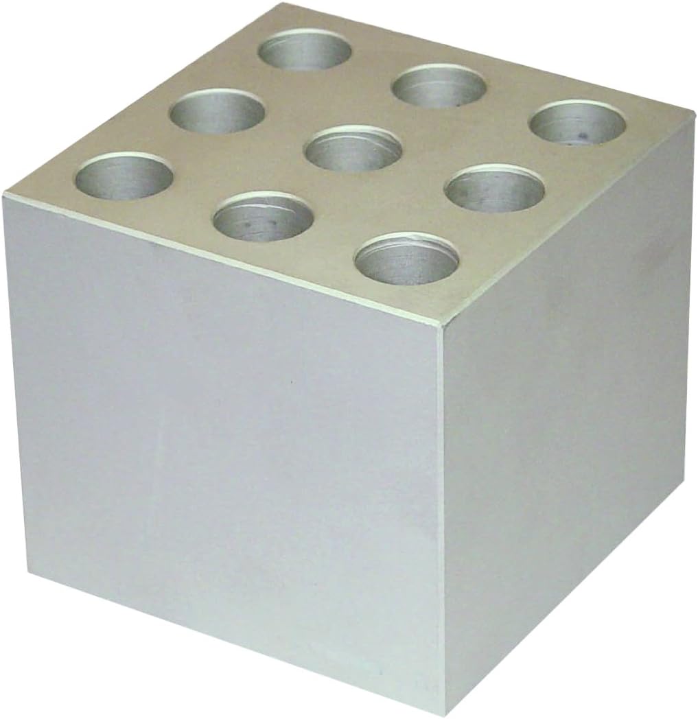 FinePCR AB90-15 Aluminum Block for 25X15mm Test Tubes, Holds 25, 3-1/2" x 2-3/8" x 3-1/2"