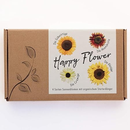 Blumensamen-Geschenkset'Happy Flower' - 4 Sorten Sonnenblumen im Geschenkkarton
