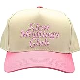DSY Lifestyle Slow Mornings Club Two Tone 5 Panel Embroidered Baseball Hat (US, Alpha, One Size, Natural/Light Pink)
