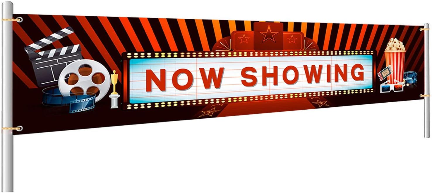 Now Showing Banner Movie Night Party Decoration Hollywood Photography Background for Birthday Baby Shower Party Supplies