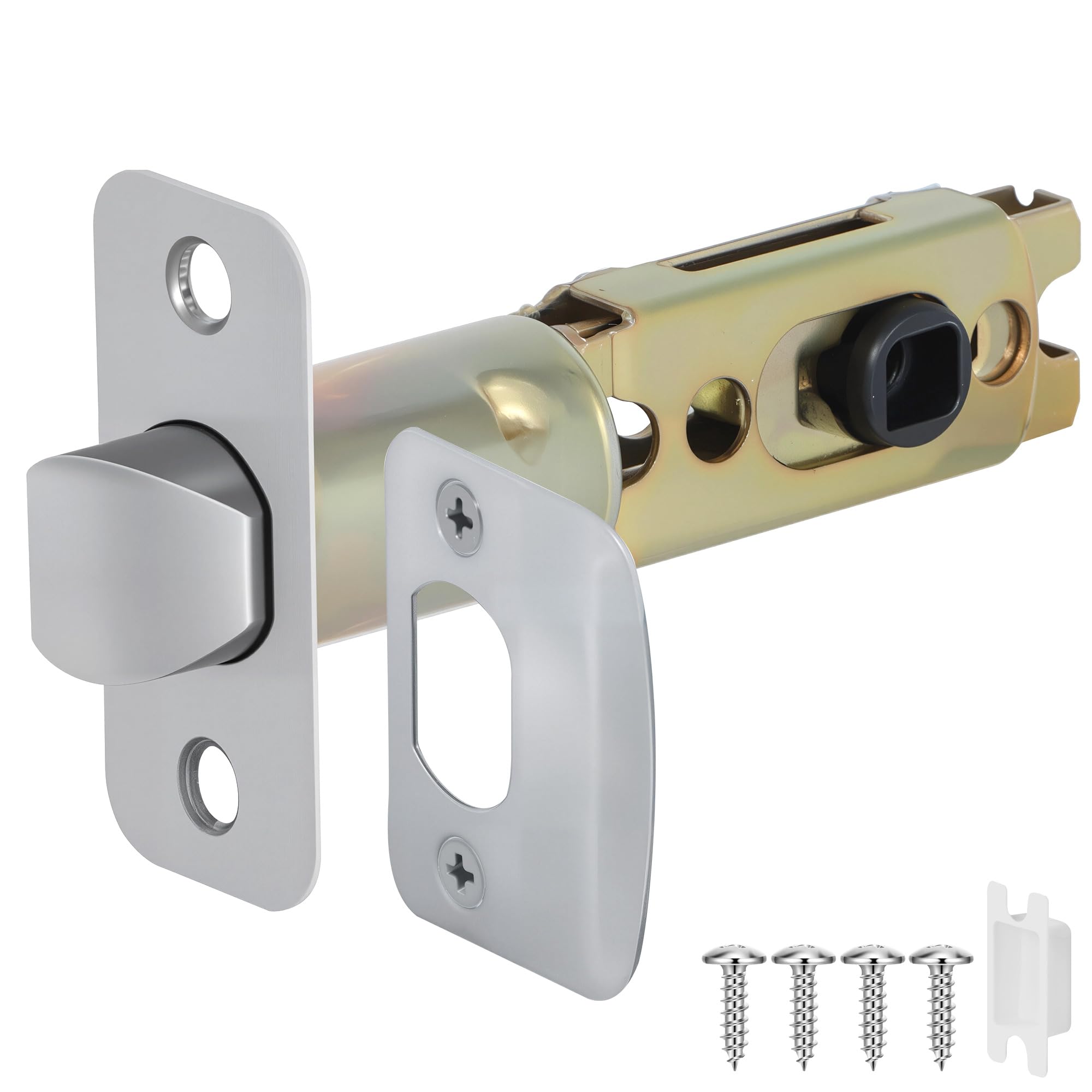 Photo 1 of POFEIKTS 1 Pack Brushed Nickel Door Latch Replacement, 45°Turning Angle Door Lock Replacement Parts, 2-3/8'' or 2-3/4'' Adjustable Backset Deadlatch, Stainless Steel Round Corner Lock Parts