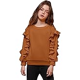 Perfashion Girls Sweatshirt Ruffle Trim Long Sleeve Pullover Solid Drop Shoulder Hoodie Fall Winter 4-13Y